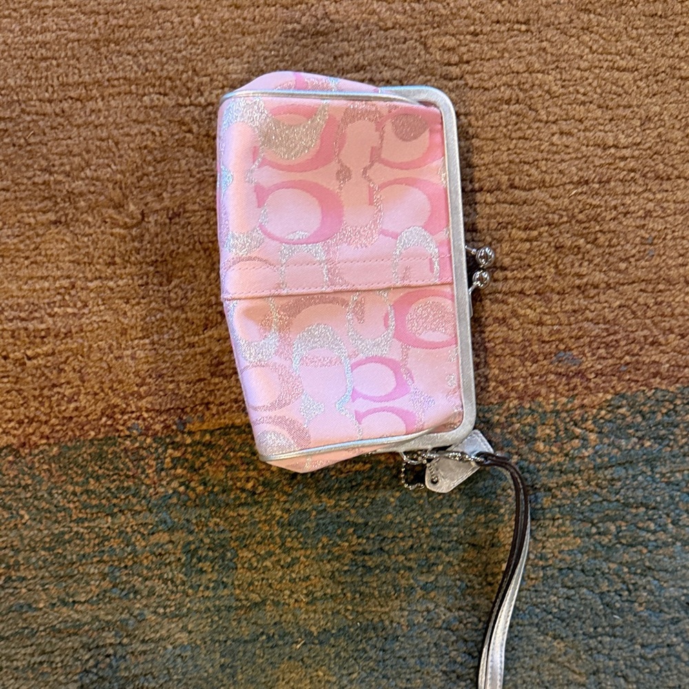 Coach Pink and Silver Wristlet